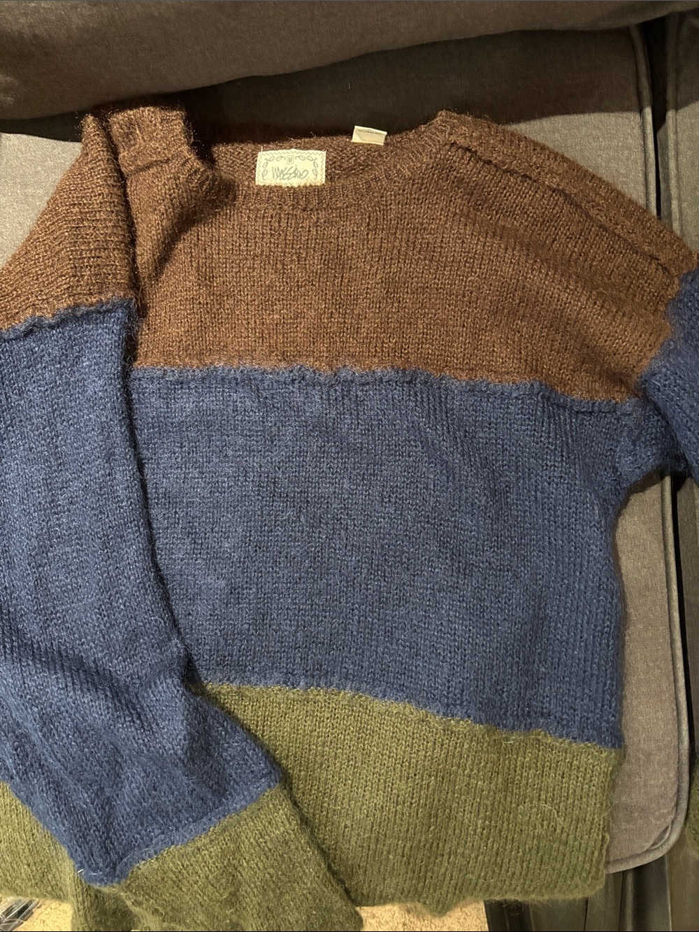 Mossimo Supply Co. Brown Blue Olive Colorblock Crewneck Sweater